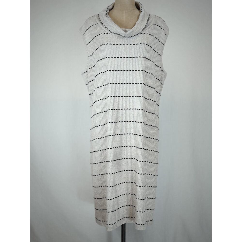 NWT Sassy #13005 Beige / Black Stripe Sleeveless Midi Knit Dress XXL #0223